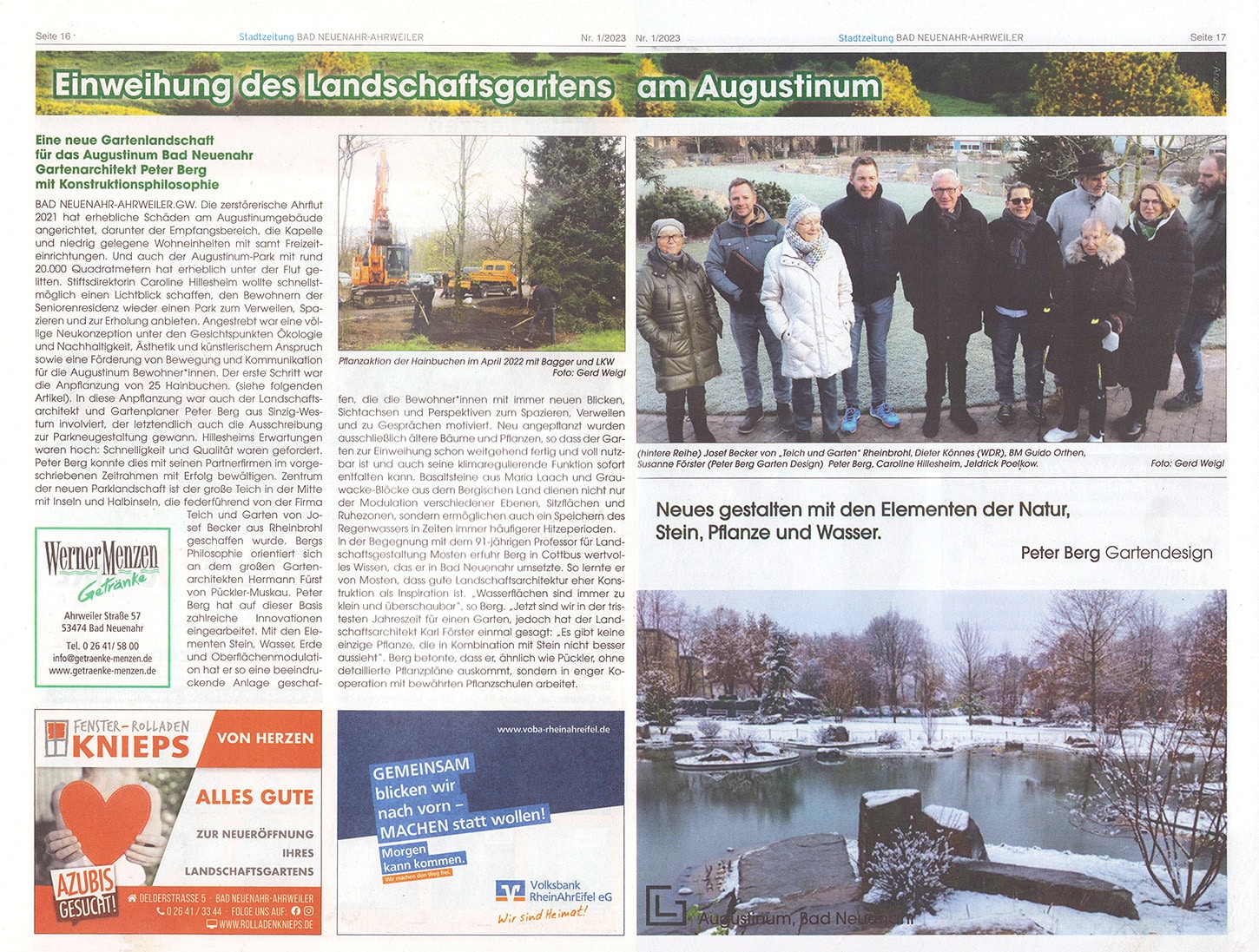Zeitungsartikel über die Neueröffnung des Landschaftsgartens am Augustinum in Bad Neuenahr