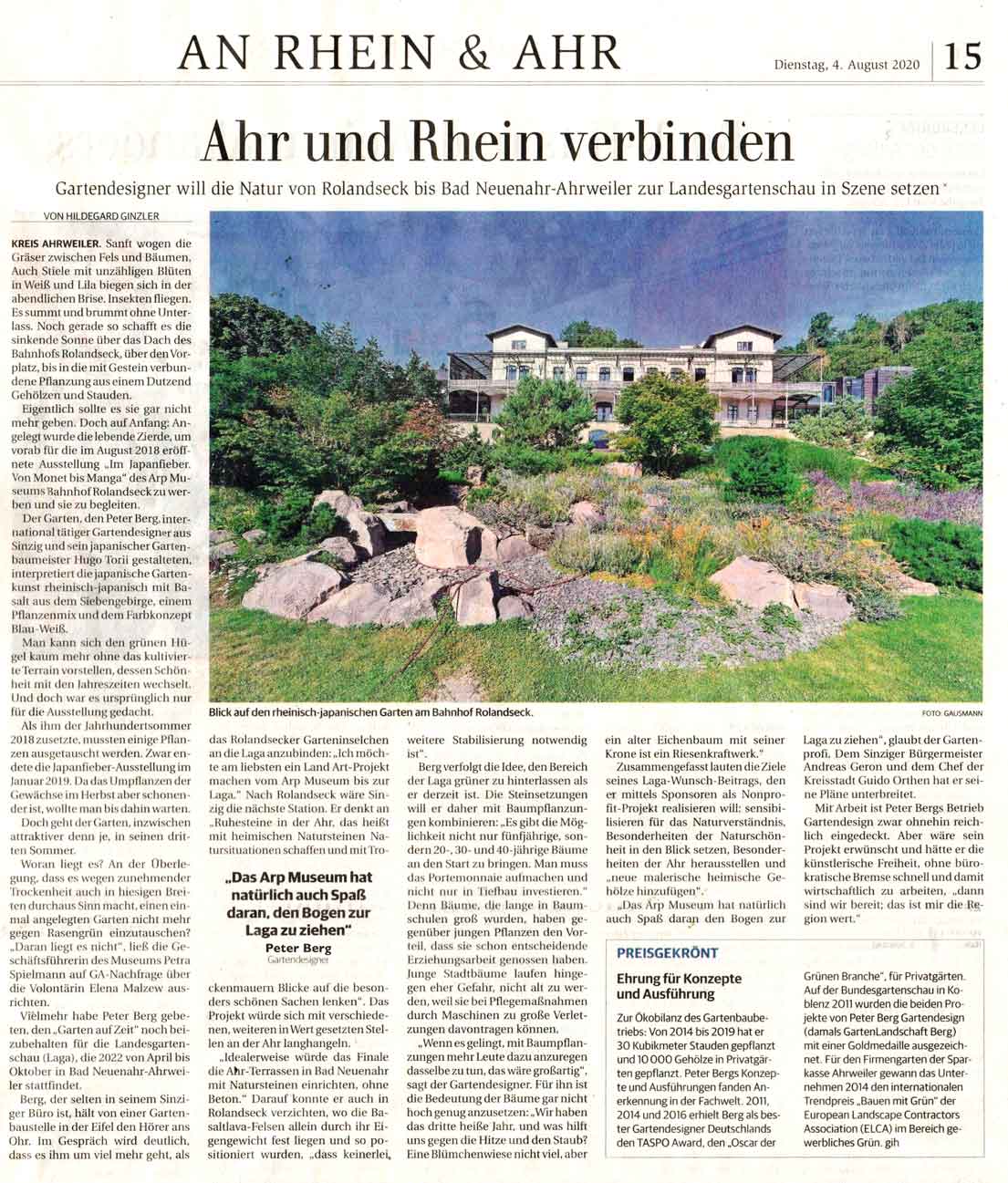 Zeitungsartikel über Gartenprojekt von Peter Berg